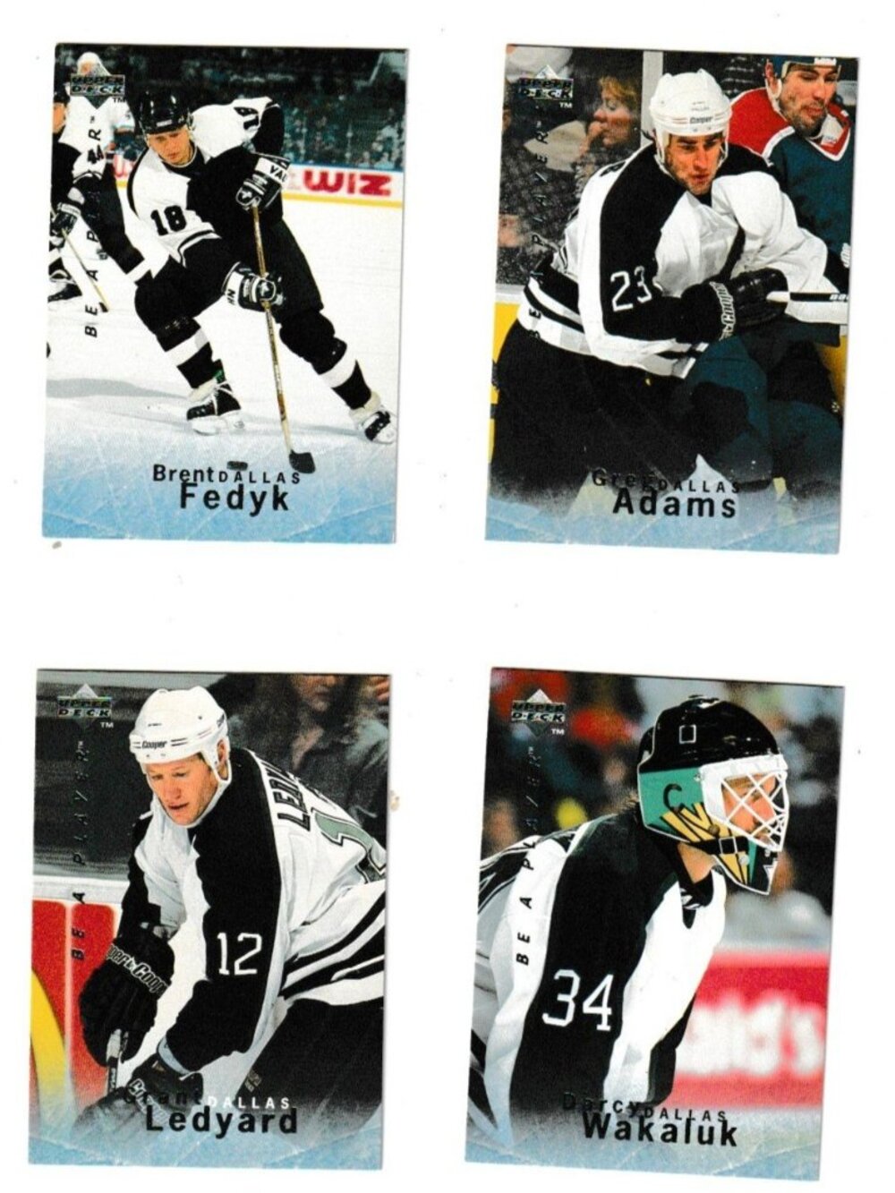 1995-96 Upper Deck Dallas Stars NHL Cards Set Of 4 Featuring Fedyk Adams Ledyard